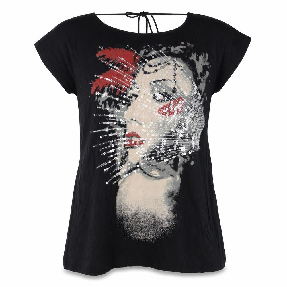 Simply Be Women’s Black Art Sequin Graphic T-Shirt Size 18