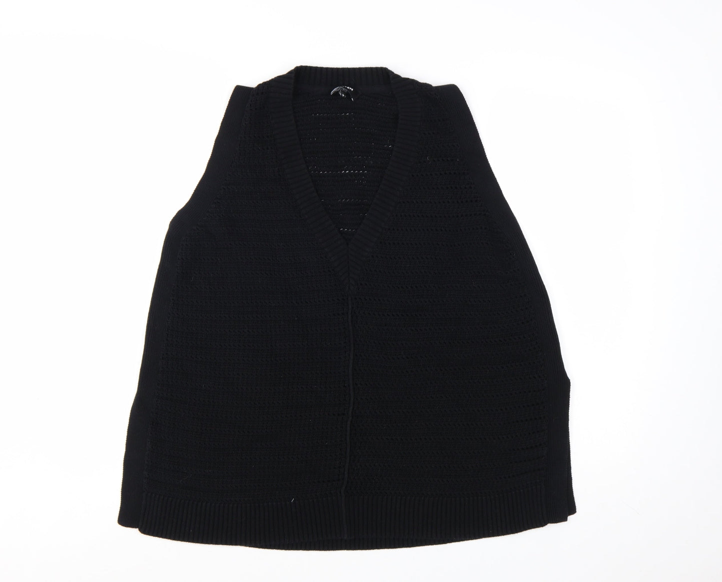 ME+EM Women’s Black Cotton Knit V-Neck Sleeveless Vest L