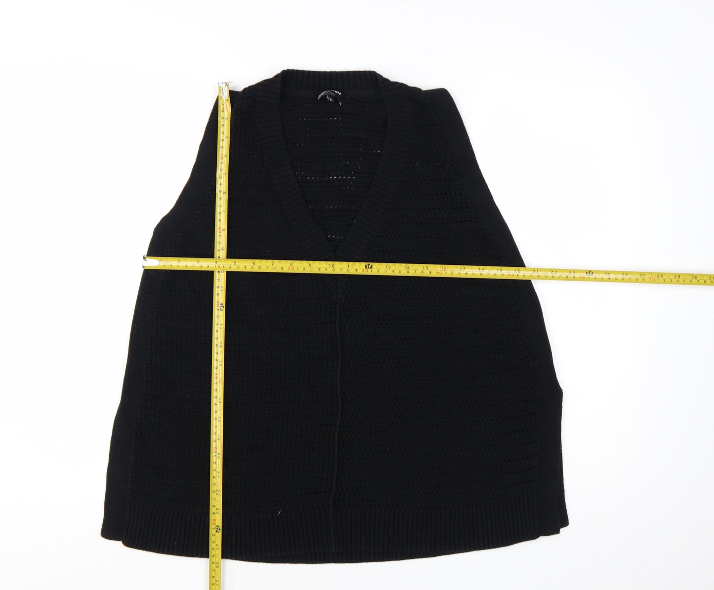 ME+EM Women’s Black Cotton Knit V-Neck Sleeveless Vest L