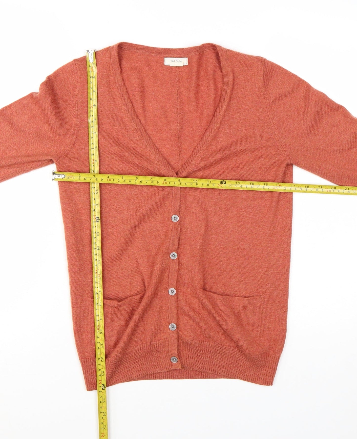Fat Face Women’s Orange V-Neck Button Cardigan Size 8