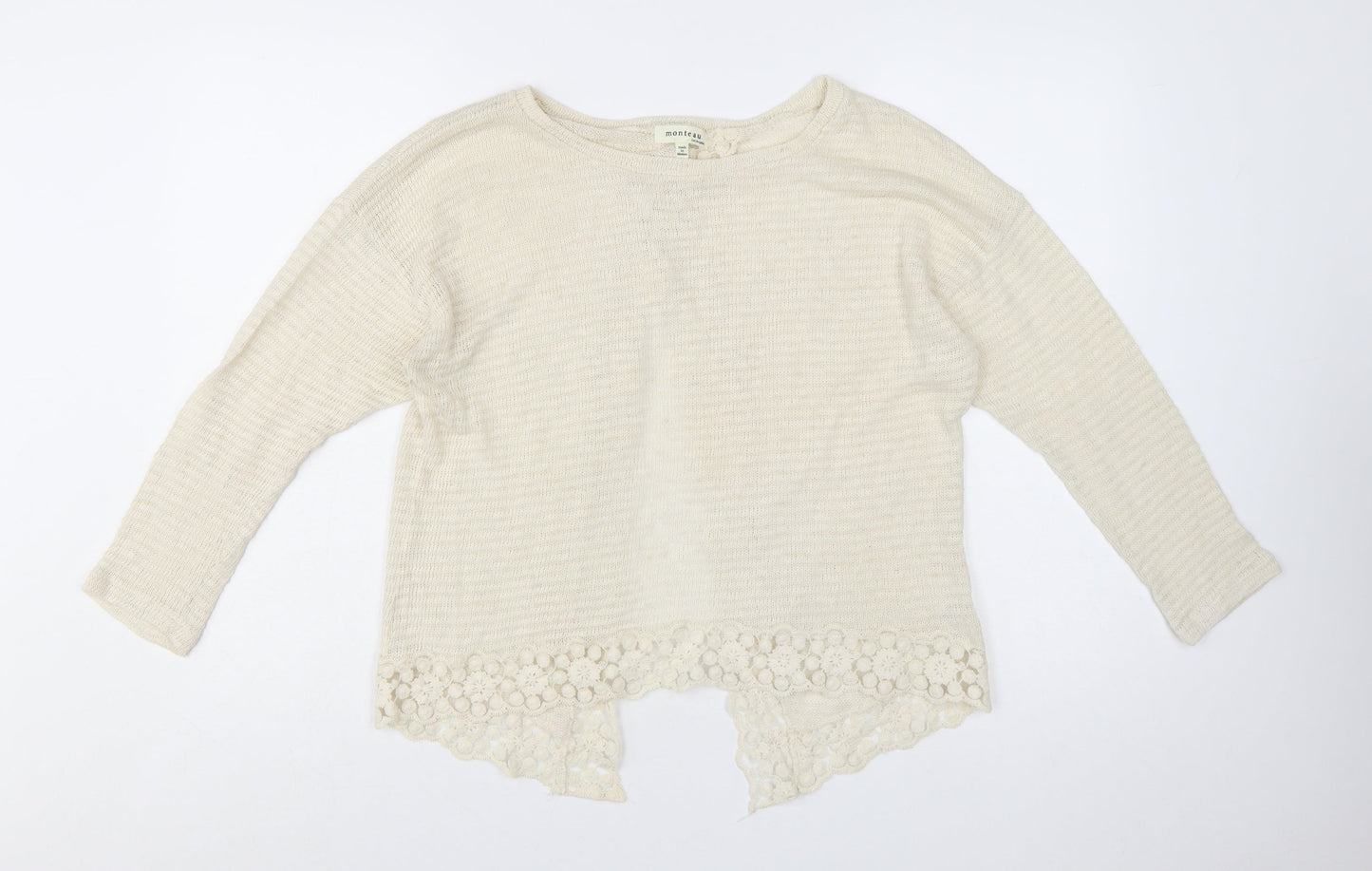 Monteau Women Ivory Lace Hem Open Knit Cardigan Jumper Size L