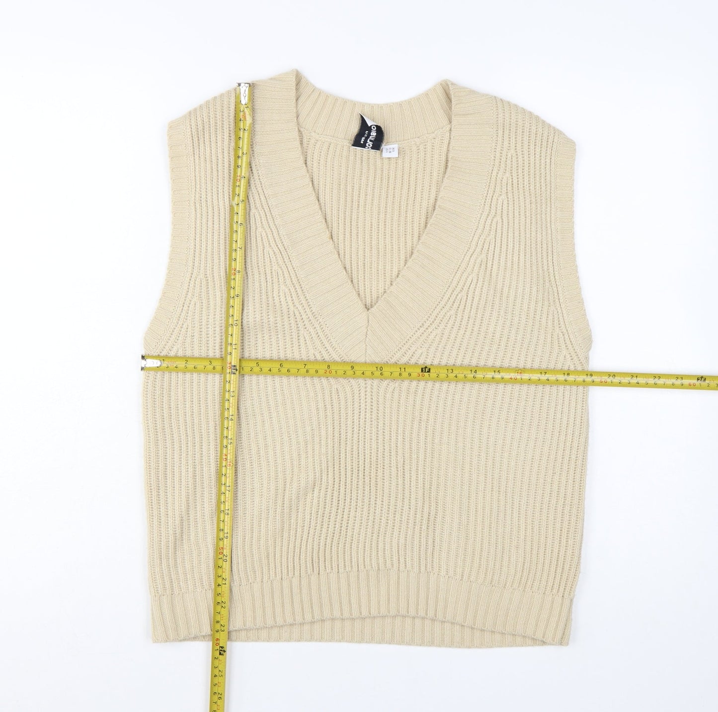 Collusion Womens Beige V-Neck Knit Sleeveless Vest Jumper Size 8