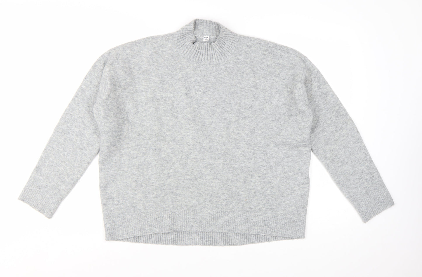 Uniqlo Women Grey Wool Blend Mock Neck Pullover Jumper Size M