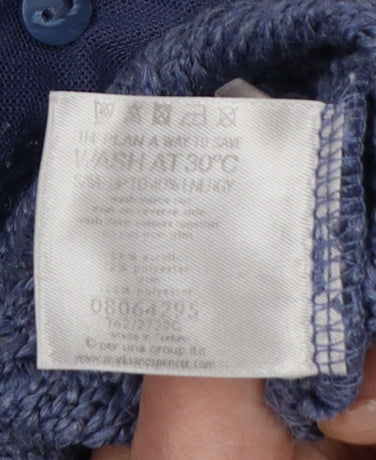 Marks and Spencer Per Una Blue Cardigan Women Large Beaded Knit 3/4 Sleeve
