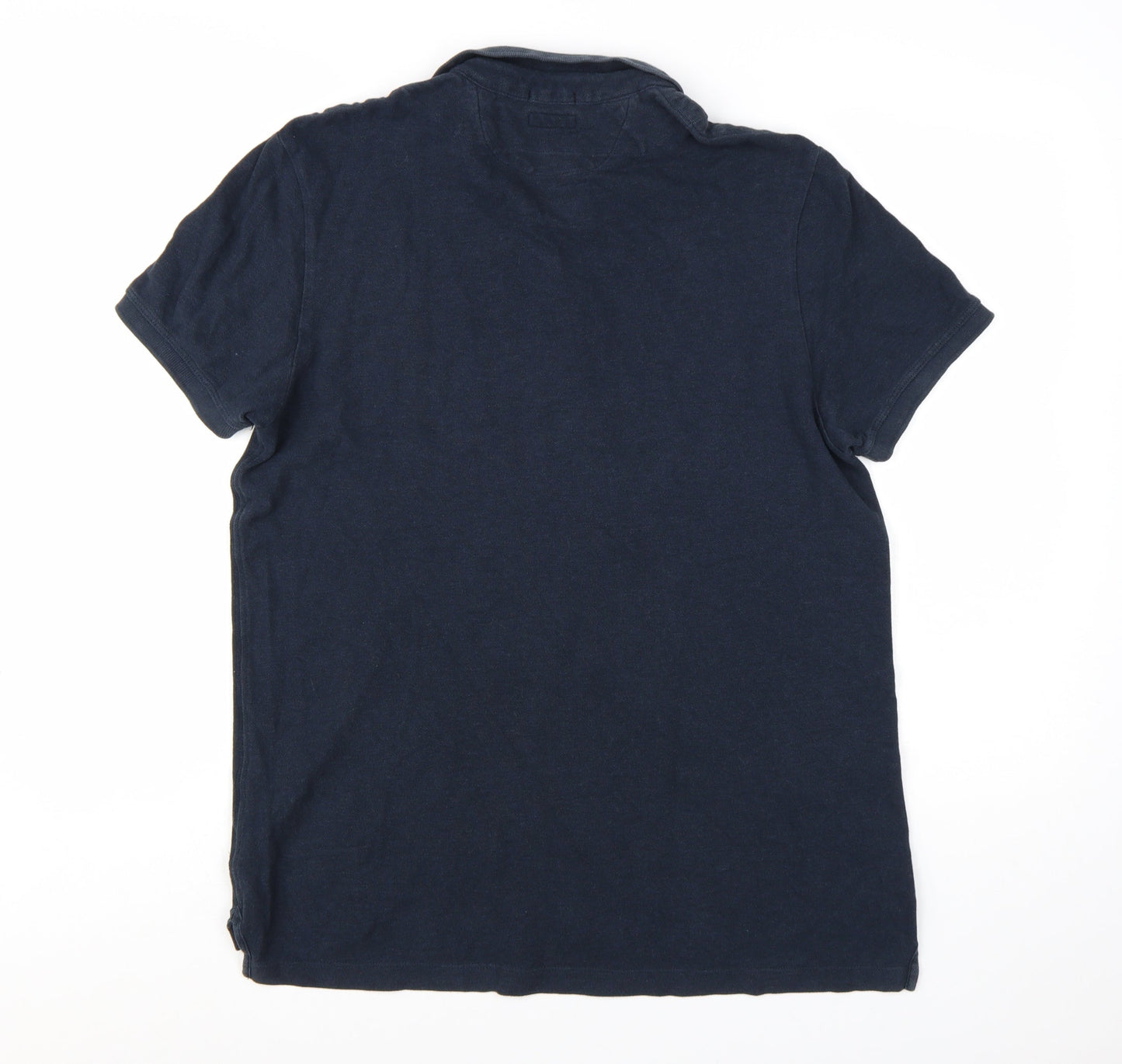AllSaints Men's Blue Cotton Short Sleeve Polo Shirt Size L