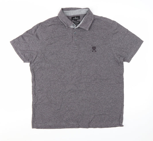 Jeff Banks Mens Grey Striped Cotton Polo Shirt Size L