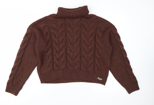Superdry Womens Brown Roll Neck Cable Knit Jumper Size 12