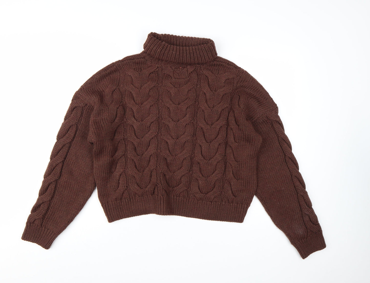 Superdry Womens Brown Roll Neck Cable Knit Jumper Size 12