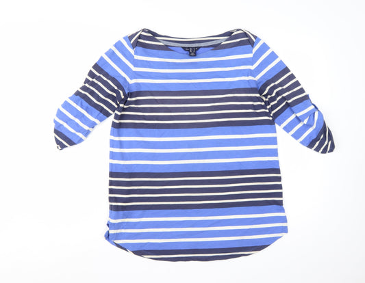Lands' End Women's Blue Striped Cotton Jersey 3/4 Sleeve T-Shirt Size S