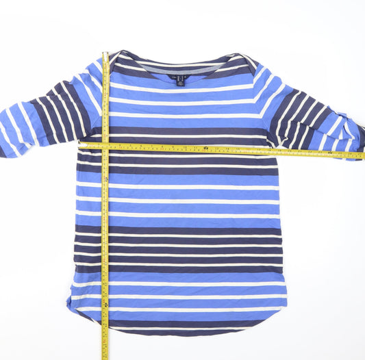 Lands' End Women's Blue Striped Cotton Jersey 3/4 Sleeve T-Shirt Size S