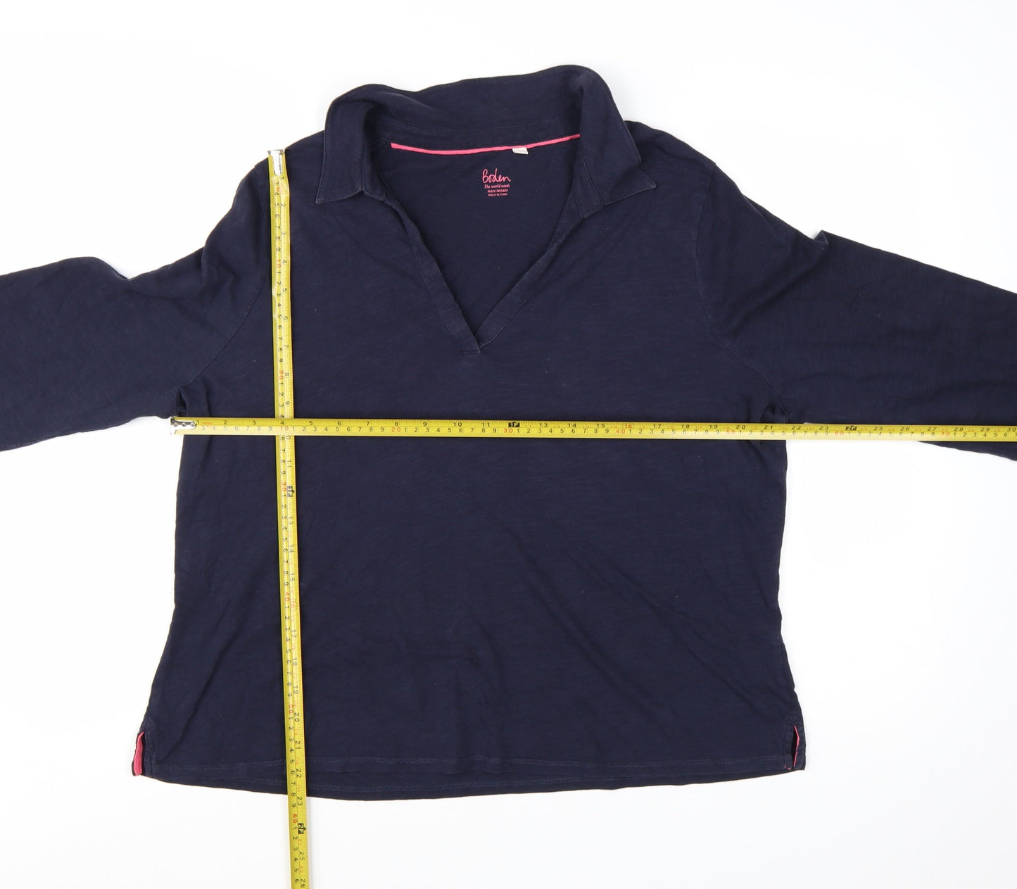 Boden Women Blue XL Long Sleeve Collared Cotton Jersey Polo Top
