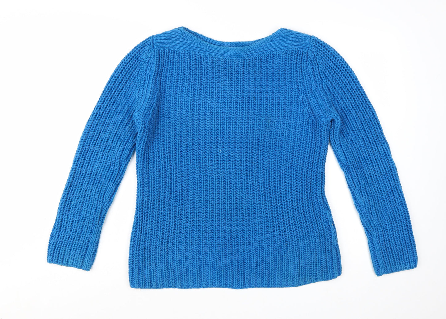 Reiss Women Blue Chunky-Knit Cotton Pullover Jumper M