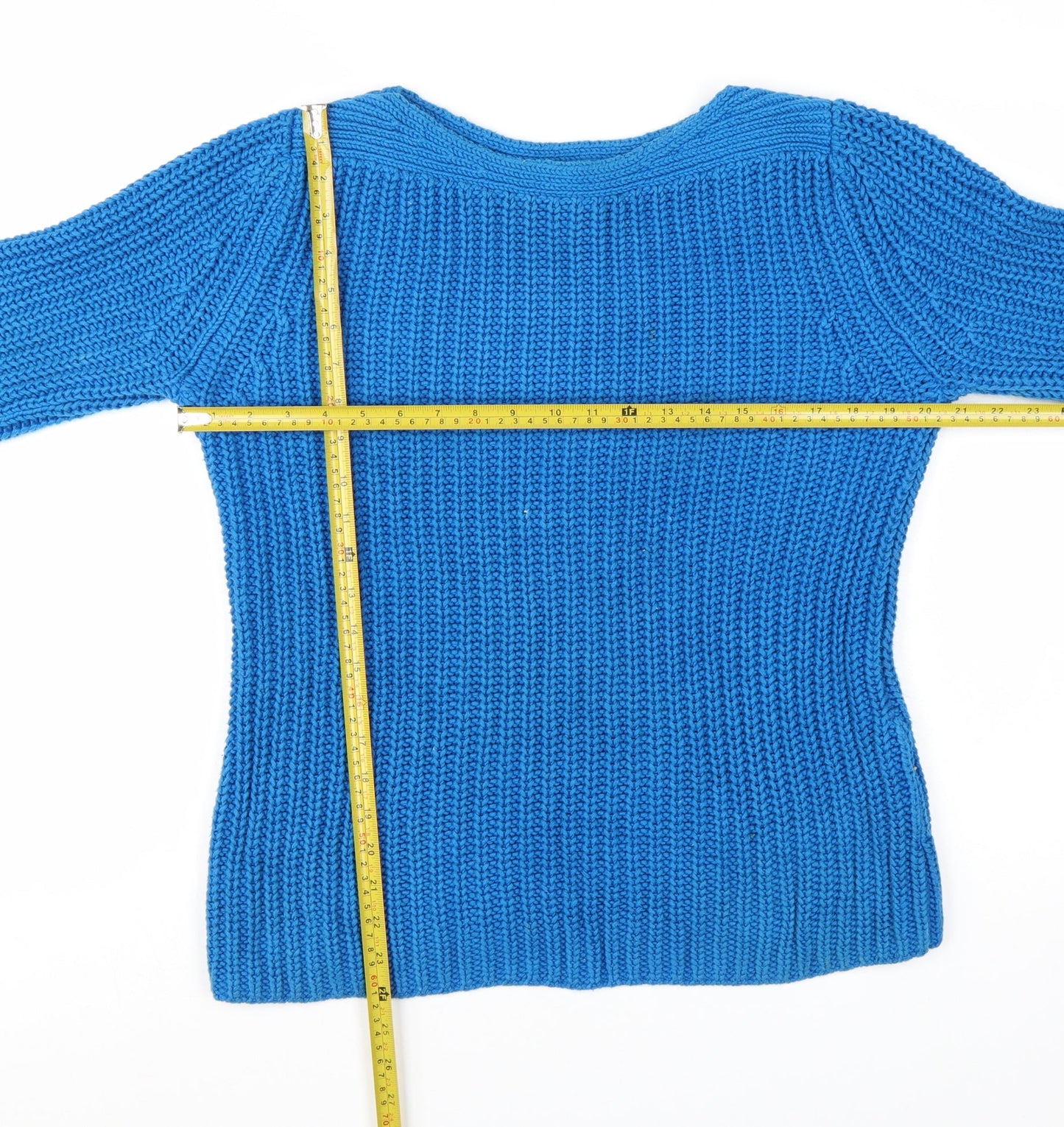 Reiss Women Blue Chunky-Knit Cotton Pullover Jumper M