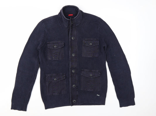 OLYMP Men's Blue Cotton Button Cardigan Jumper M