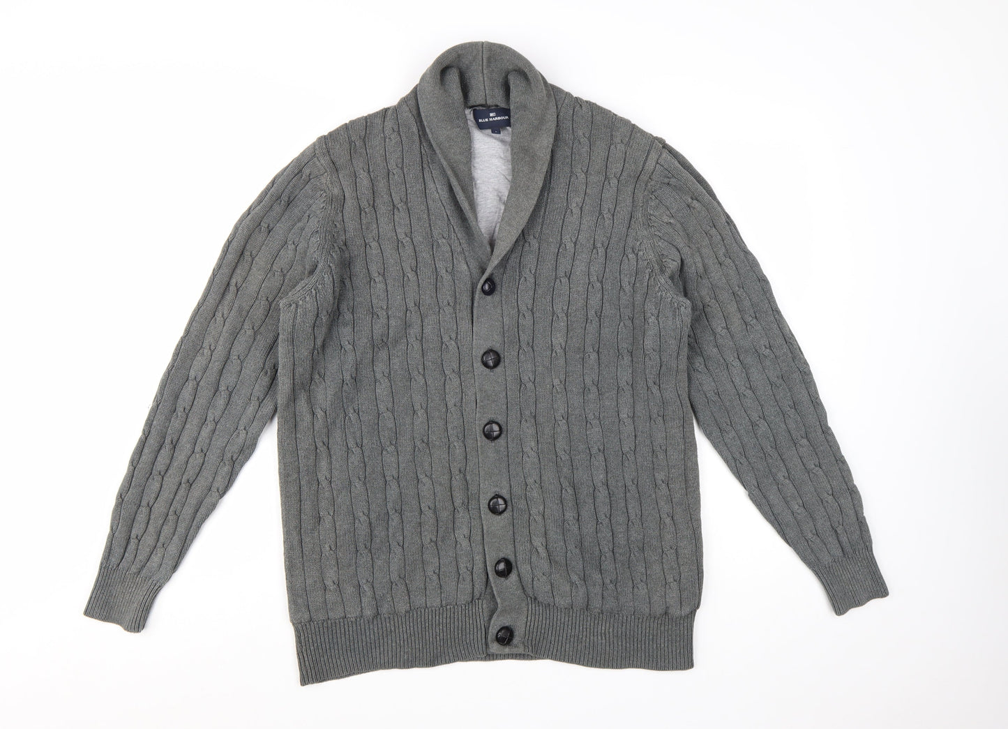 Marks and Spencer Blue Harbour Men’s Grey Cable-Knit Cardigan L