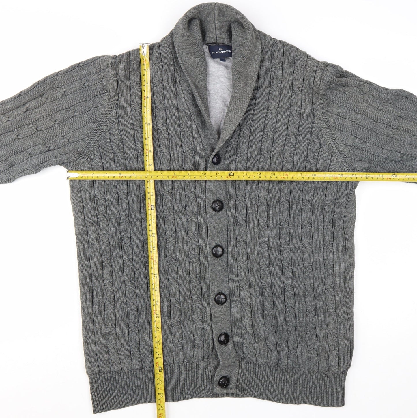 Marks and Spencer Blue Harbour Men’s Grey Cable-Knit Cardigan L