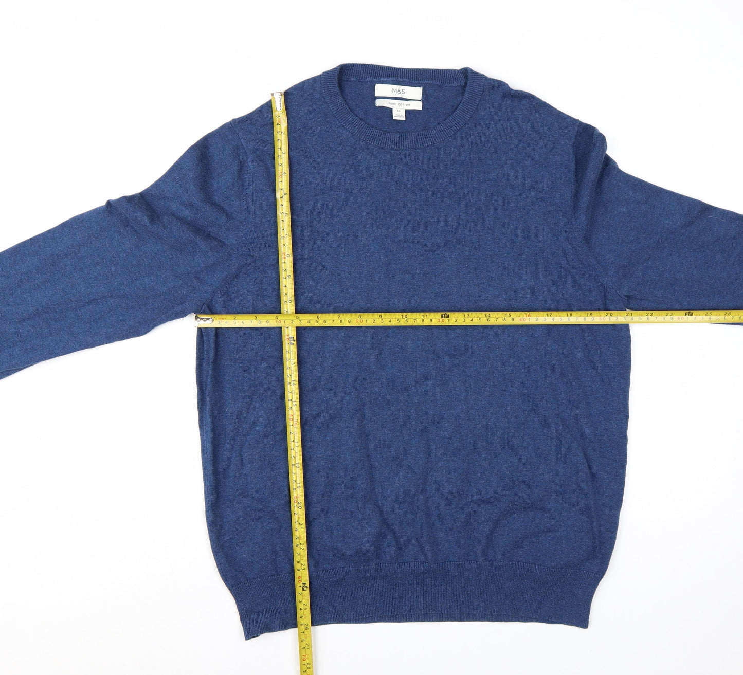 Marks and Spencer Men's Blue XL Pure Cotton Crew Neck Jumper