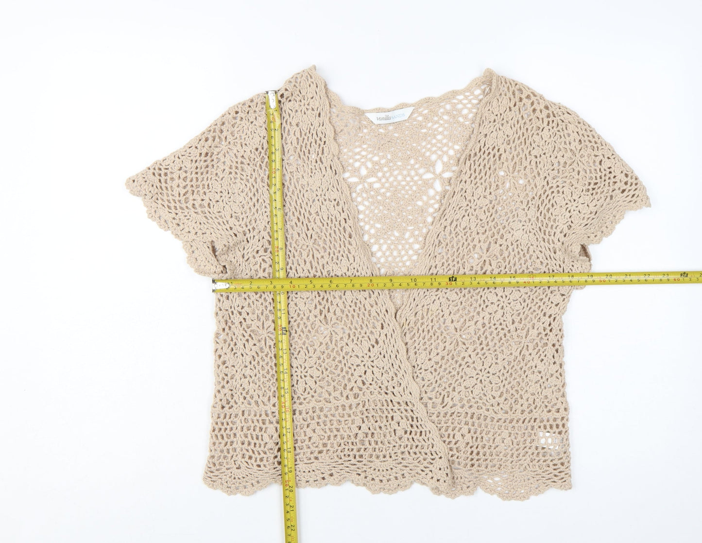 BHS Women Beige Crochet Cotton Open Blouse Top Size 20-22