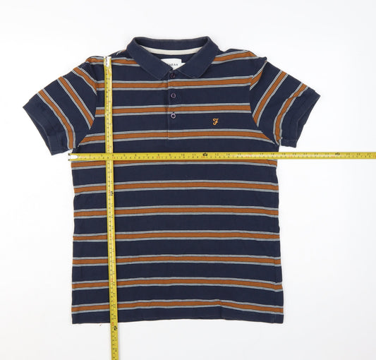 Farah Men's Blue Striped Cotton Polo Shirt Size S