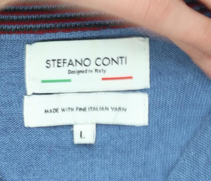 Stefano Conti Men's Blue Wool V-Neck Jumper Size L
