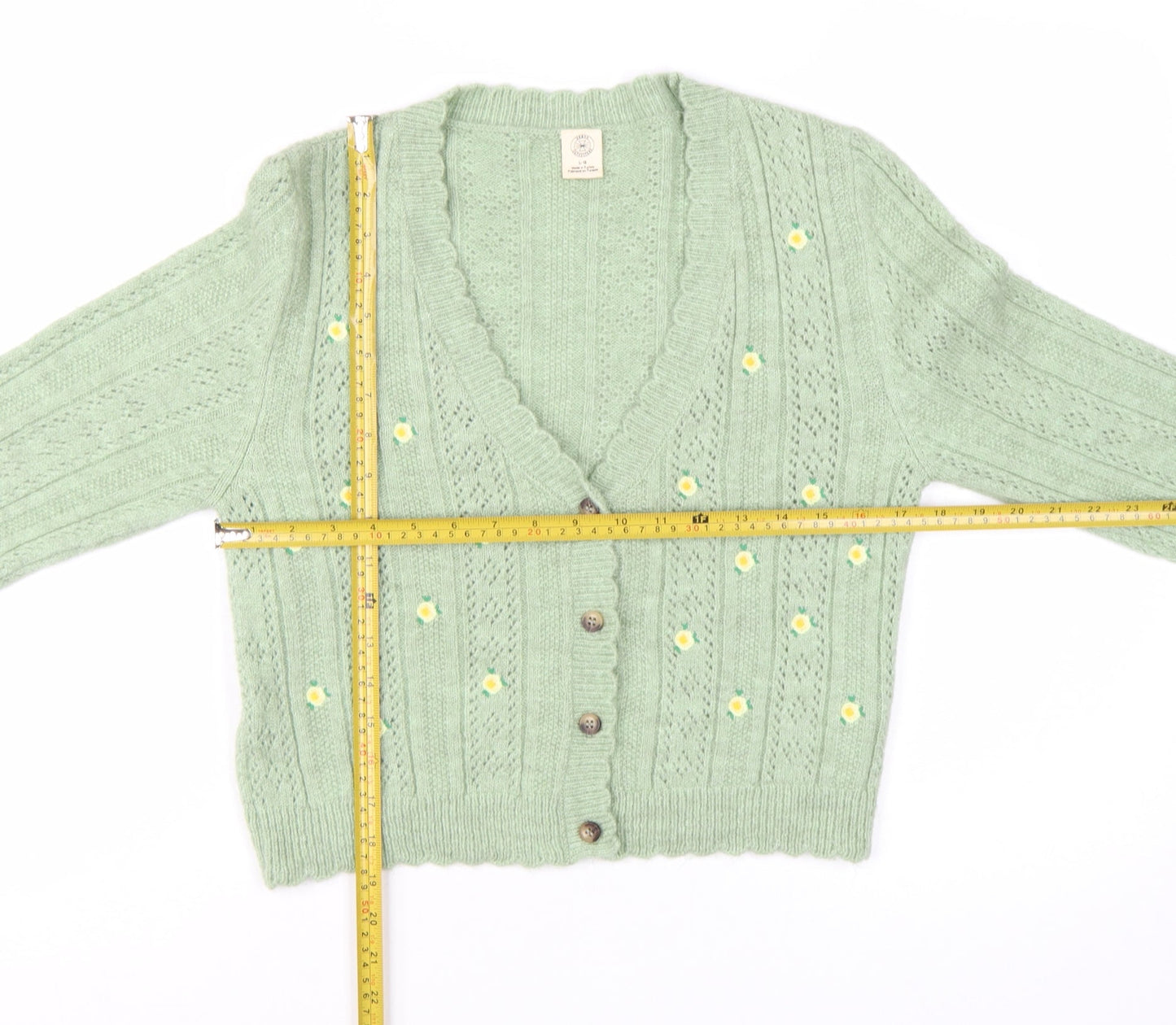 Urban Outfitters Women Green Floral Button Cardigan L Knit V-Neck