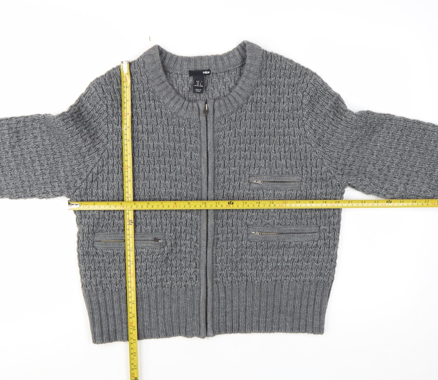 H&M Women's Grey Full Zip Knit Cardigan Size L Classic Style
