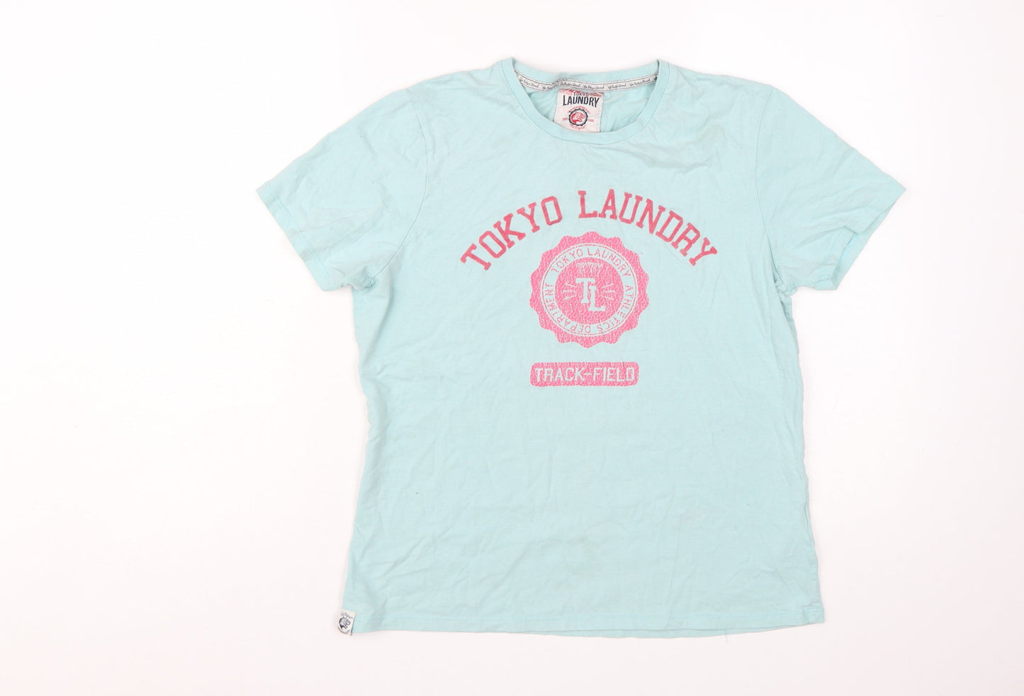 Tokyo Laundry Women's Blue Cotton Crew Neck T-Shirt Size 14