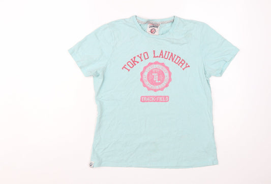 Tokyo Laundry Women's Blue Cotton Crew Neck T-Shirt Size 14