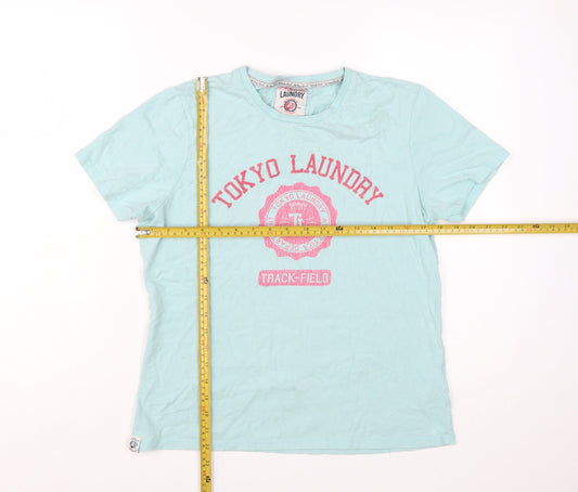 Tokyo Laundry Women's Blue Cotton Crew Neck T-Shirt Size 14