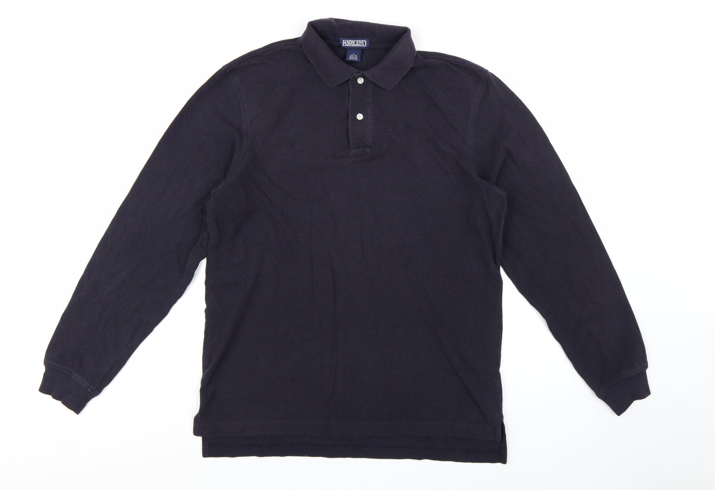 Lands' End Men's Black Long Sleeve Cotton Polo Shirt Size M Regular