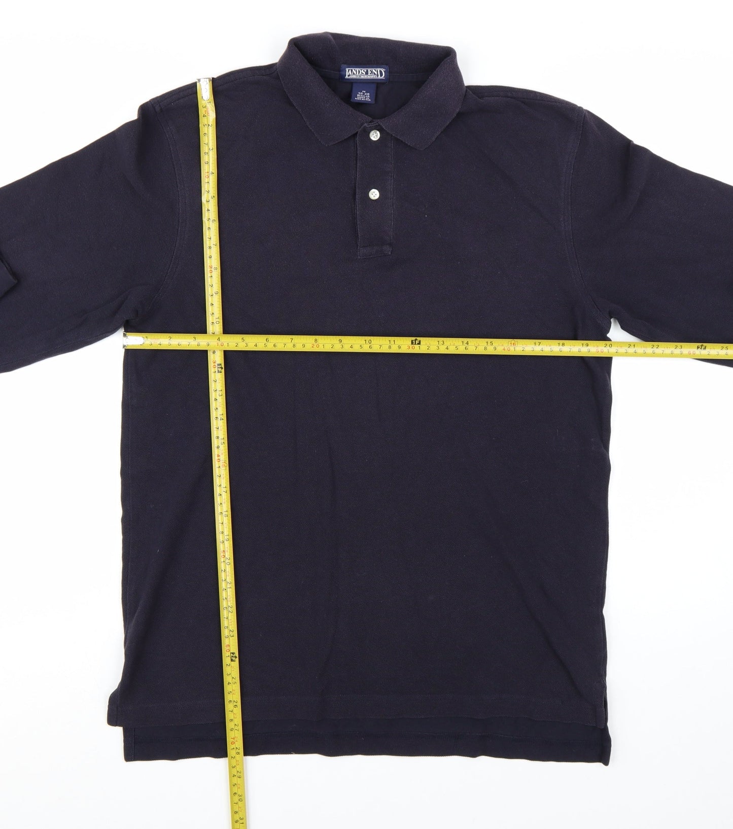 Lands' End Men's Black Long Sleeve Cotton Polo Shirt Size M Regular