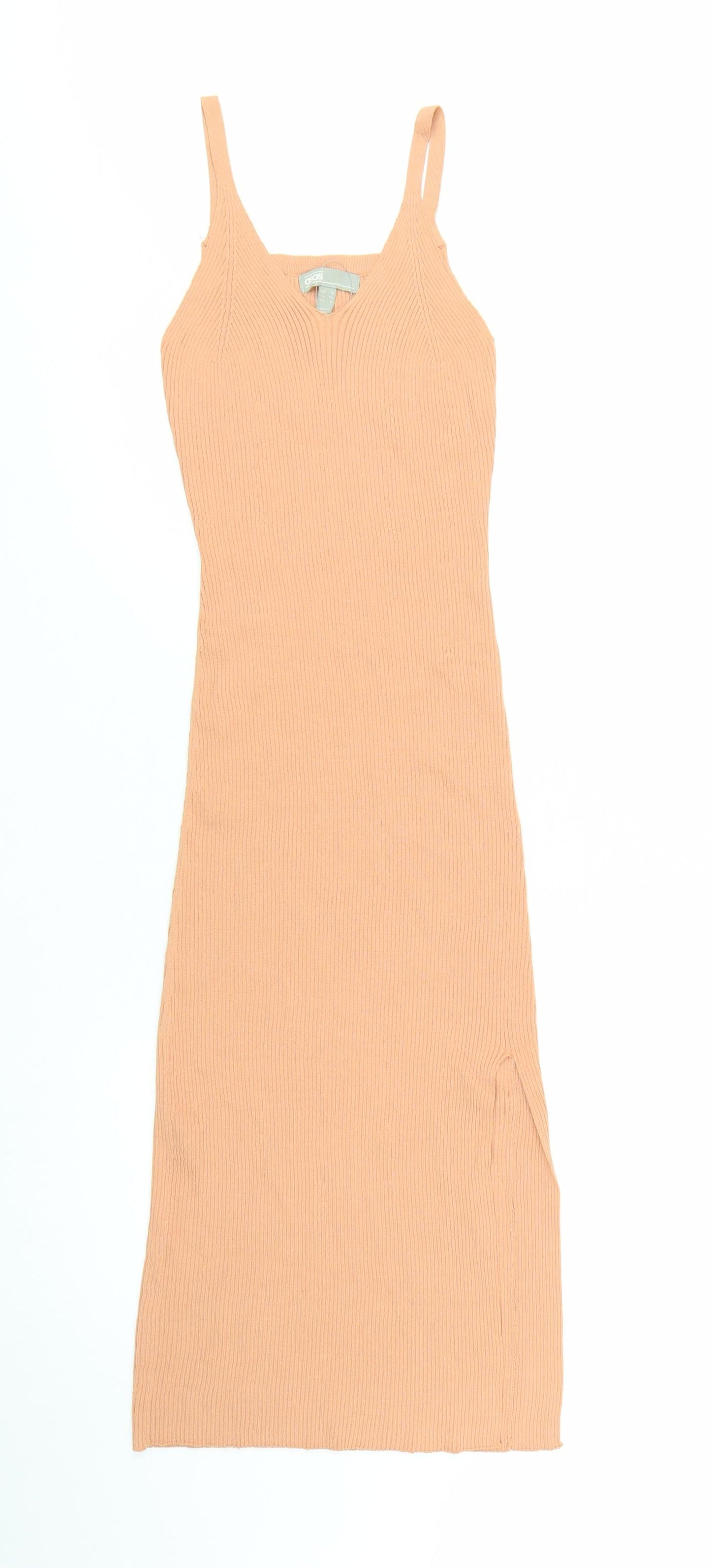 ASOS Women Beige Size 8 Ribbed Bodycon Midi Dress