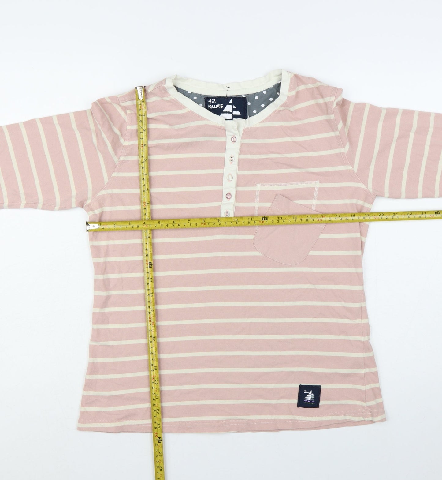 42 Knots Womens Pink Striped Henley 3/4 Sleeve Cotton T-Shirt M