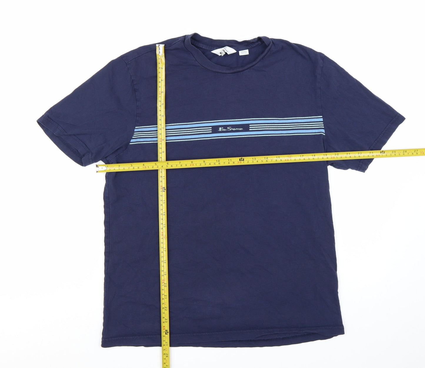 Ben Sherman Men's Blue Striped Crew Neck Cotton T-Shirt Medium