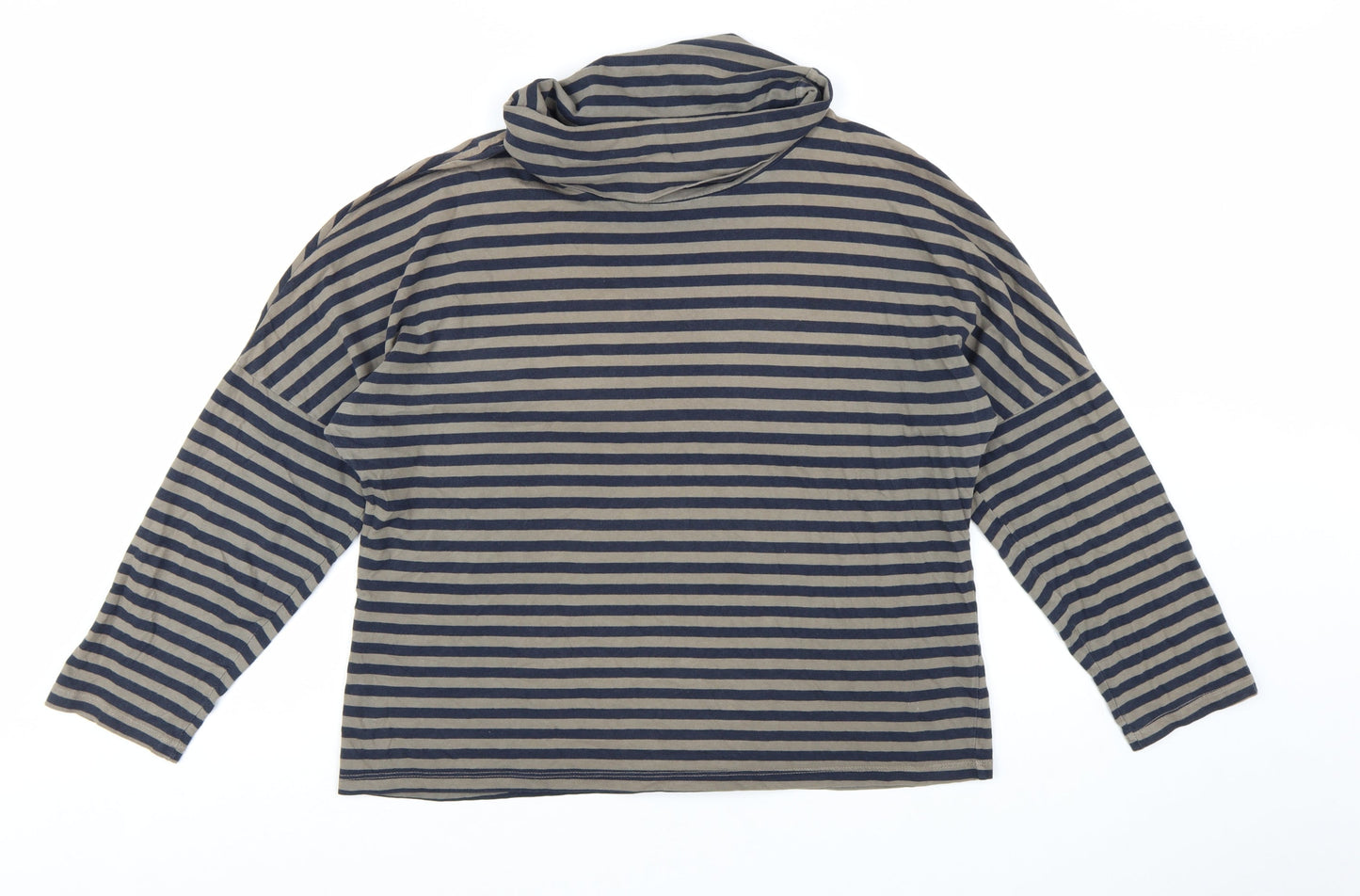 Stateside Women's Blue Striped Roll Neck Long Sleeve Cotton Top L
