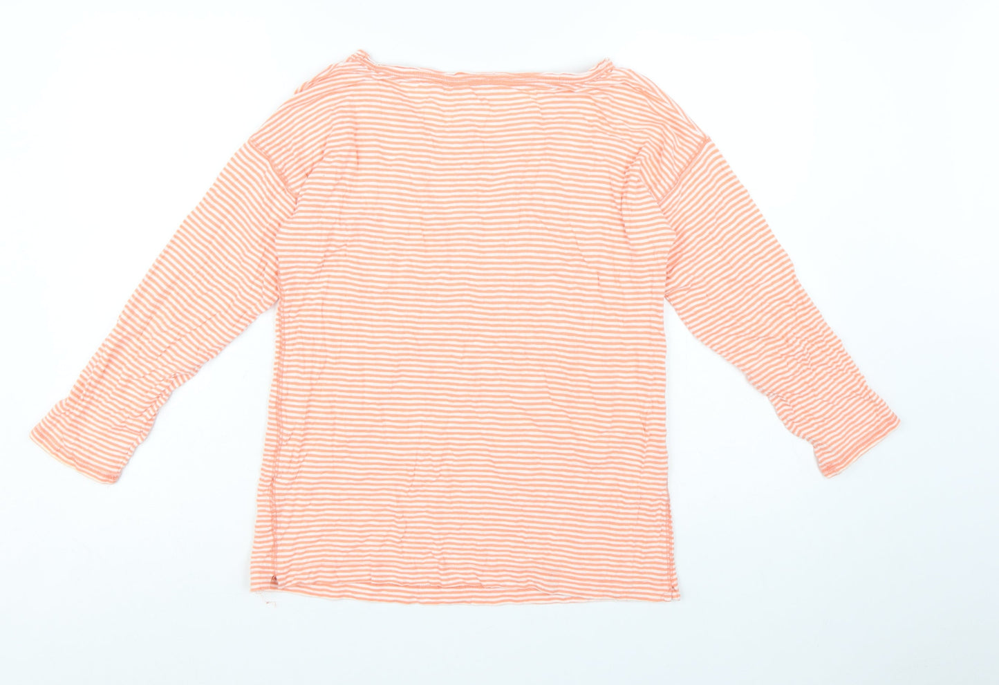 White Stuff Women’s Orange Striped 3/4 Sleeve Cotton Top UK 10