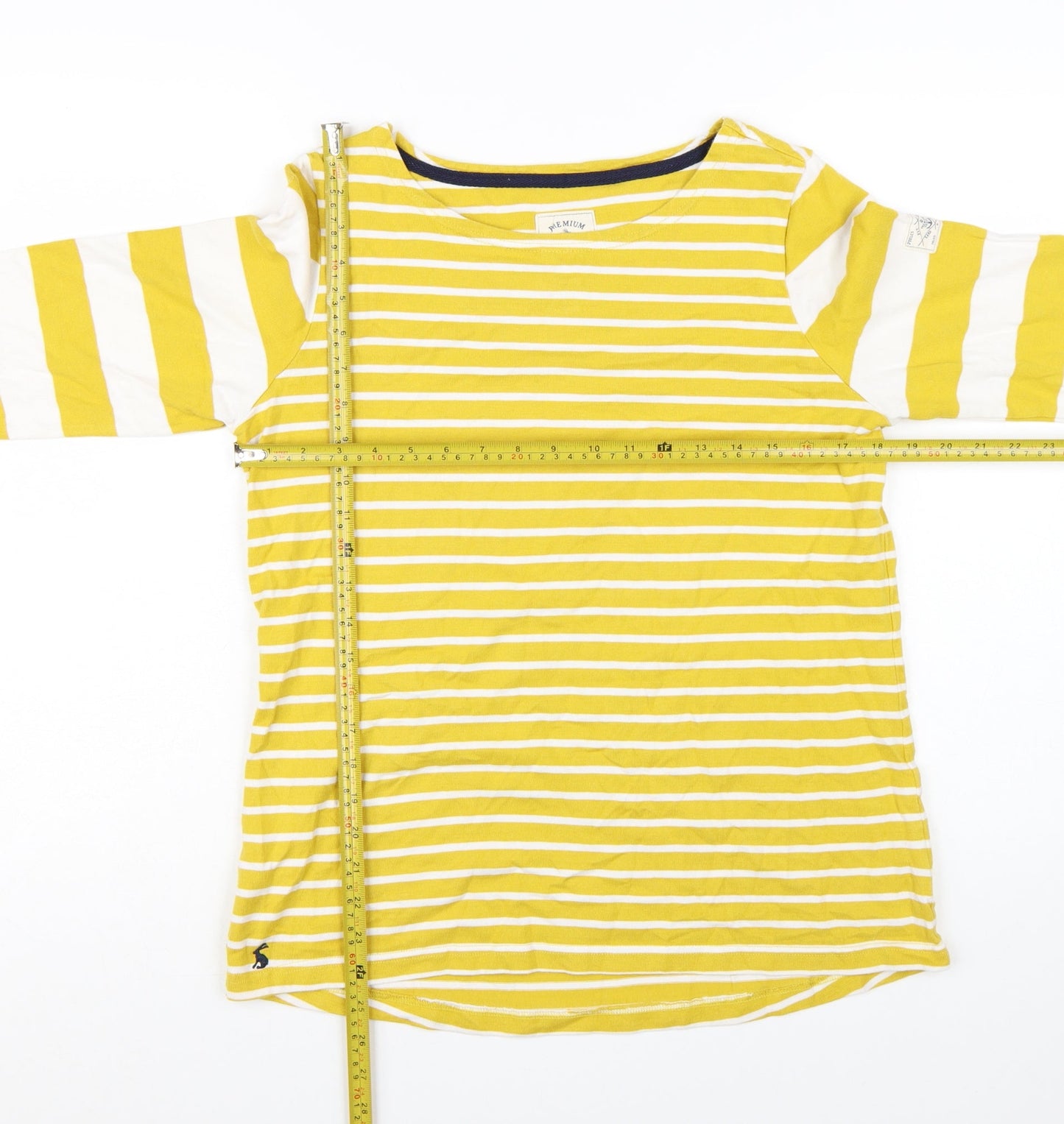 Joules Womens Yellow Striped Cotton 3/4 Sleeve Boat Neck Top Size 16