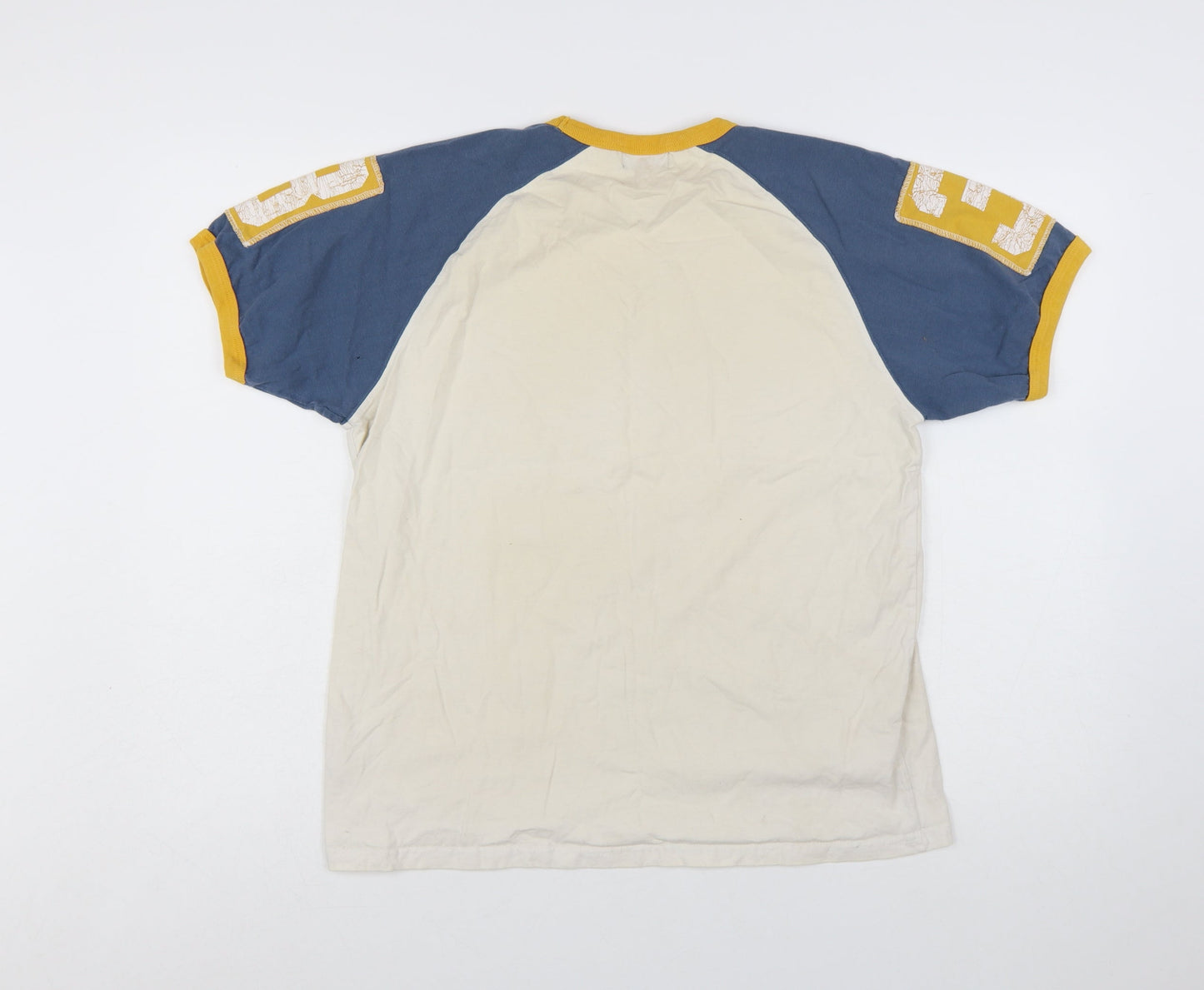 Hawkridge Men’s Beige Blue Yellow Michigan Vintage T-Shirt L