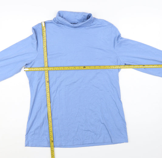 Lands' End Women's Blue Roll Neck Long Sleeve Cotton Top Size L