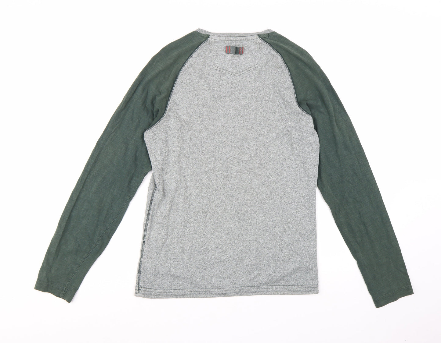 FatFace Men's Green & Grey Long Sleeve Crew Neck Cotton T-Shirt Size S