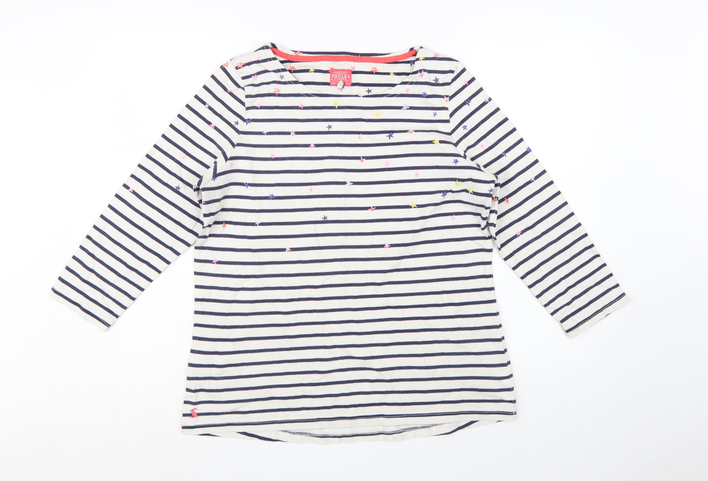 Joules Women's White Striped Long Sleeve Cotton T-Shirt Size 16