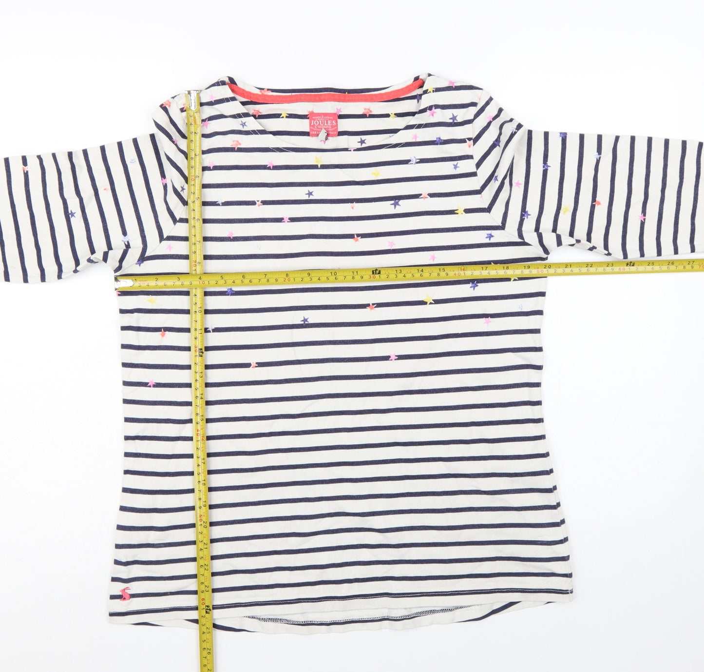 Joules Women's White Striped Long Sleeve Cotton T-Shirt Size 16