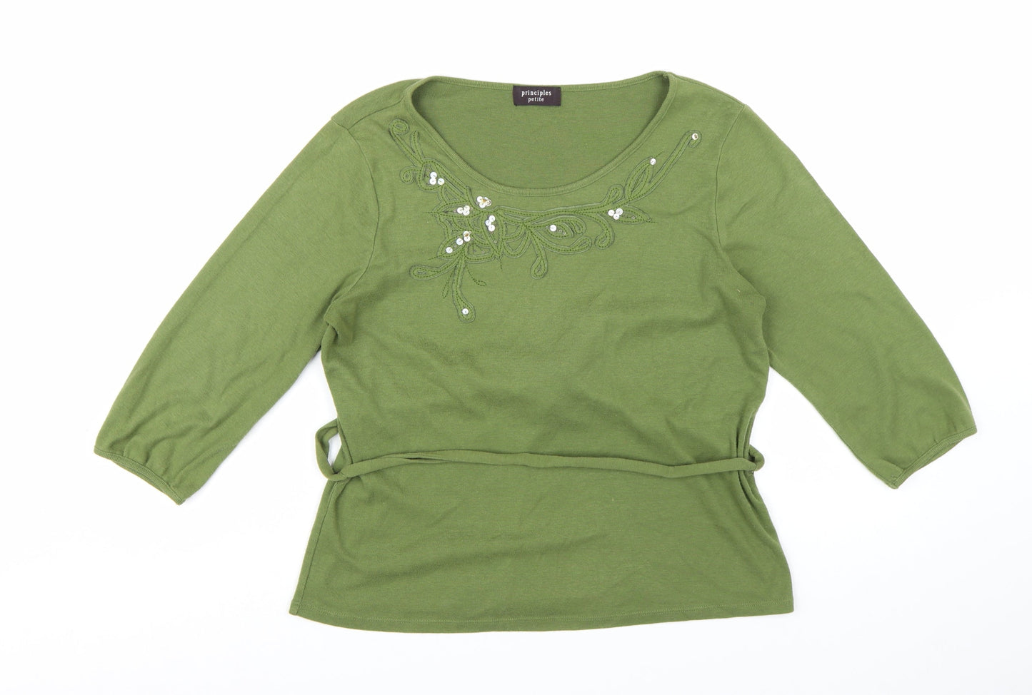 Principles Petite Green Embellished Belted Blouse Women’s Size 14