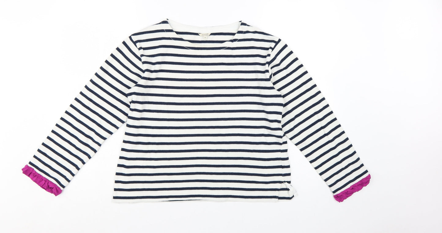 Jigsaw Women’s Multicoloured Striped Cotton Long Sleeve Boat Neck Top M