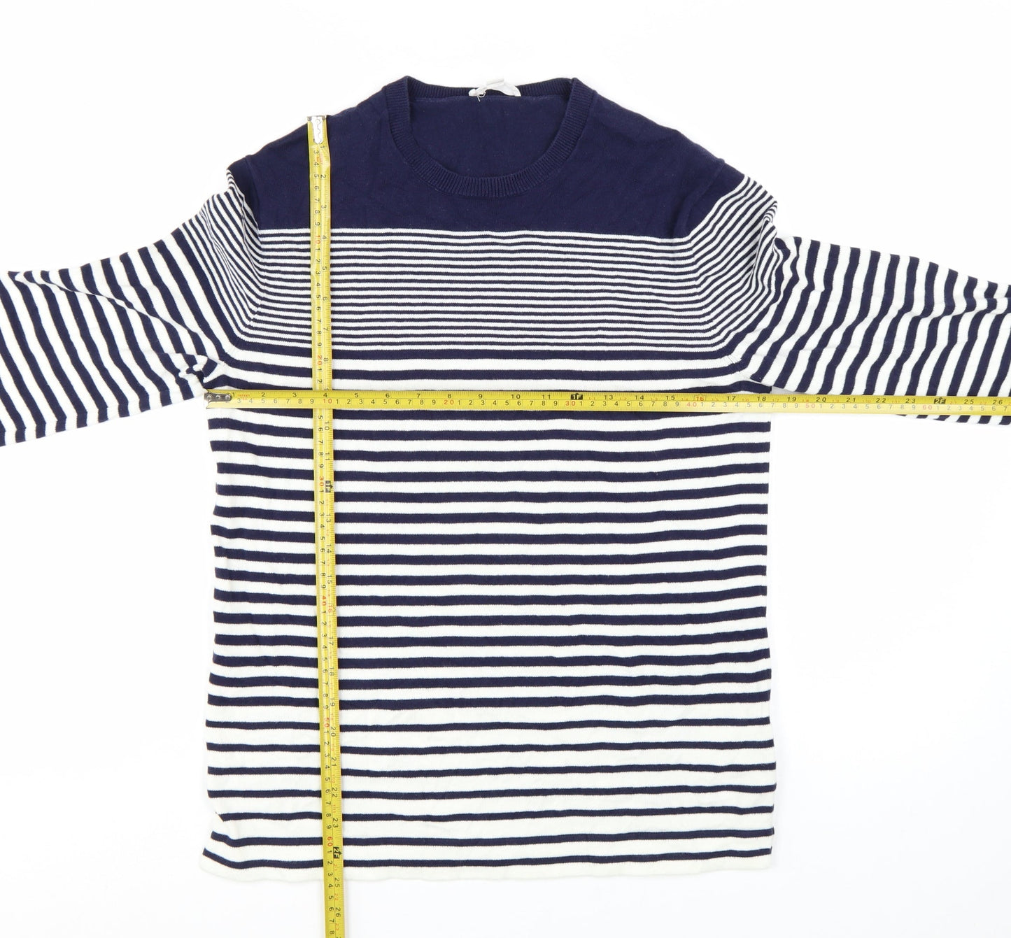 Gap Women's Blue Striped Cotton Crew Neck Jumper Size S