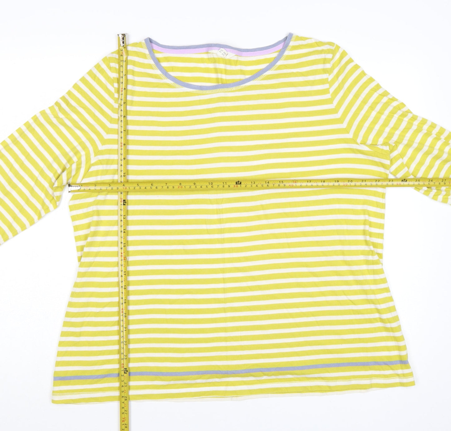 White Stuff Women Yellow Striped Long Sleeve Cotton T-Shirt UK 18