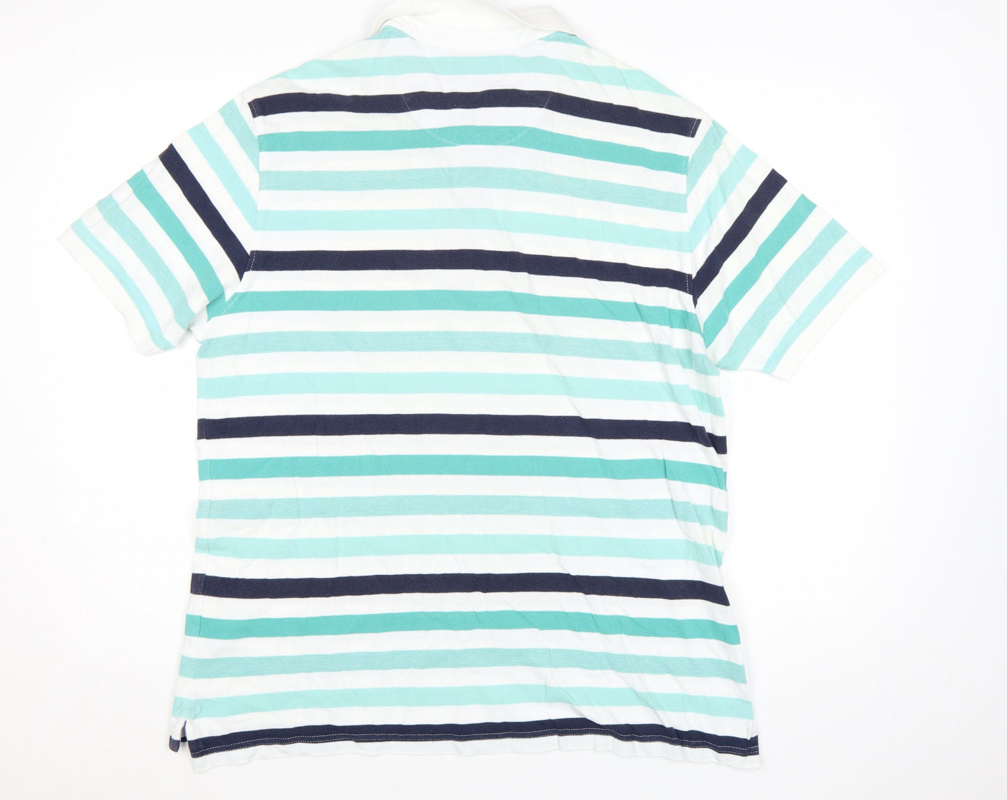 Marks and Spencer Blue Harbour Men's Blue Stripe Cotton Polo L Regular Fit