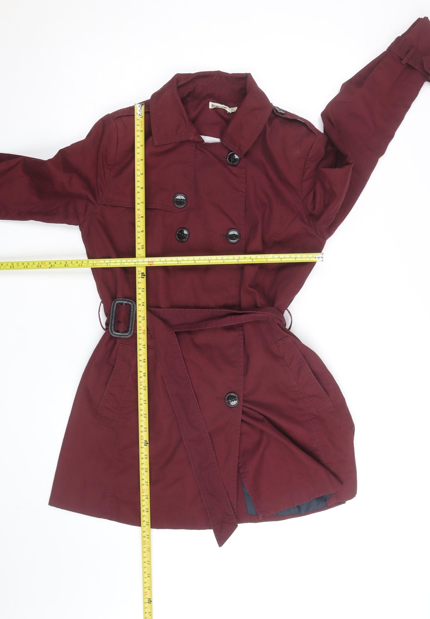Stradivarius Women's Red Cotton Trench Coat L Belted Classic