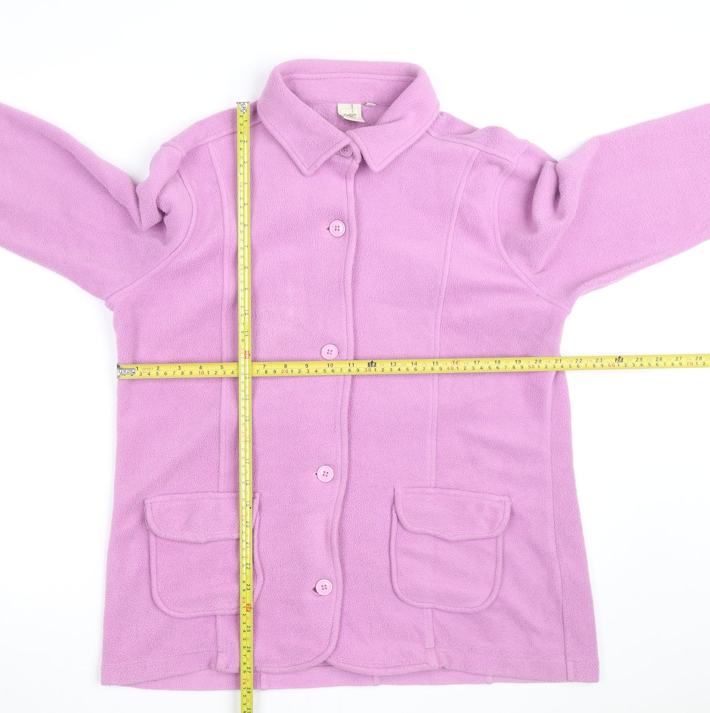Cotton Traders Women Pink Fleece Cardigan Size 10 Collared Long Sleeve