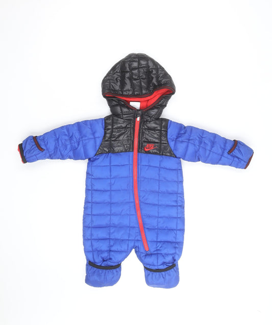 Nike Unisex Baby Blue Puffer Snowsuit 0-3 Months Hooded Winter Suit